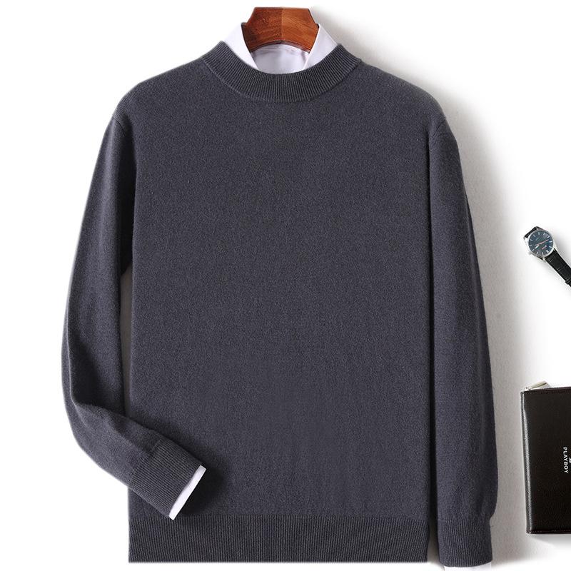 New Semi-turtleneck Cashmere Sweater Men's Thickened Sweater Solid Color Long-sleeved Wool Knitting