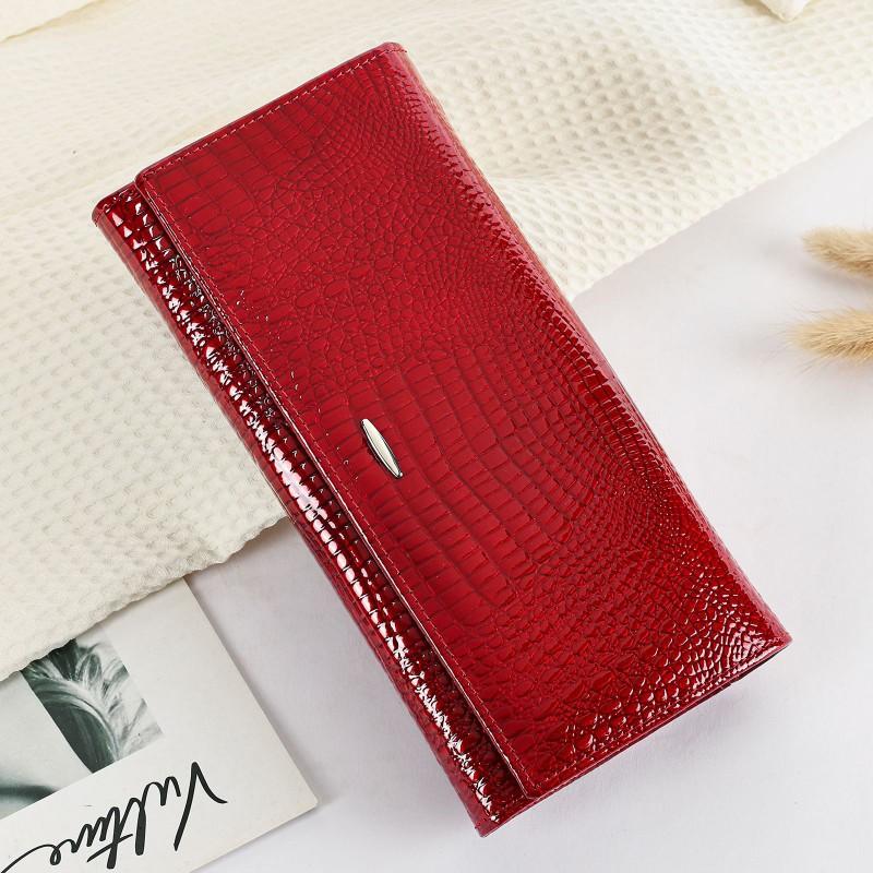 Кошелек из вощеной коровьей кожи, длинная кожаная сумка-портмоне, модная, с тиснением под крокодила 19x3x10cm красный