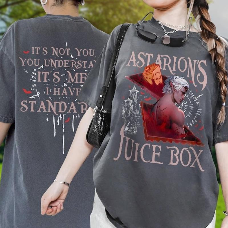 

Funny Astarion Game Fan Astarion Bg3 Shirts Astarions Juice Box Bg3 Cotton TShirtGirl Dinner ShirtHigh Elf Gaming Apparel 4XL