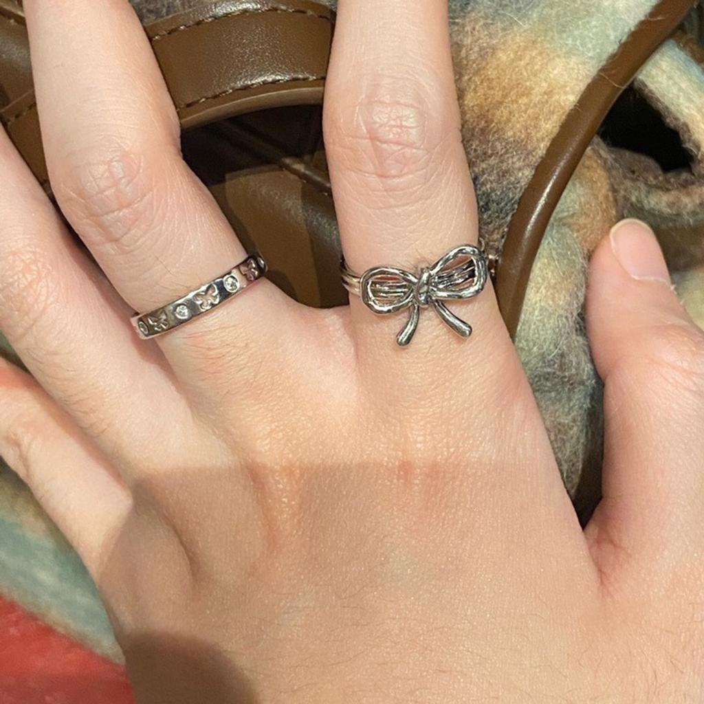 2Pcs Adjustable Open Bowknot Rings Adjustable Stackable Thumb Open Rings Set Women Birthday Gift for Mom Wife Girls