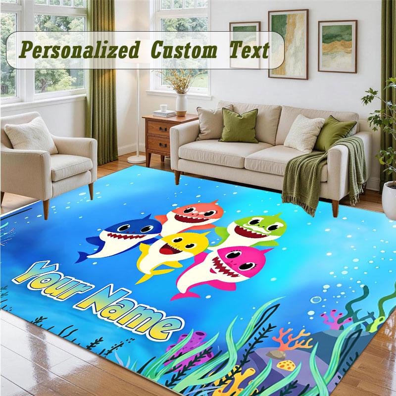 Crystal Velvet Square Rug Custom NameBaby Shark Pattern Non Slip Home Floor Decor Rug