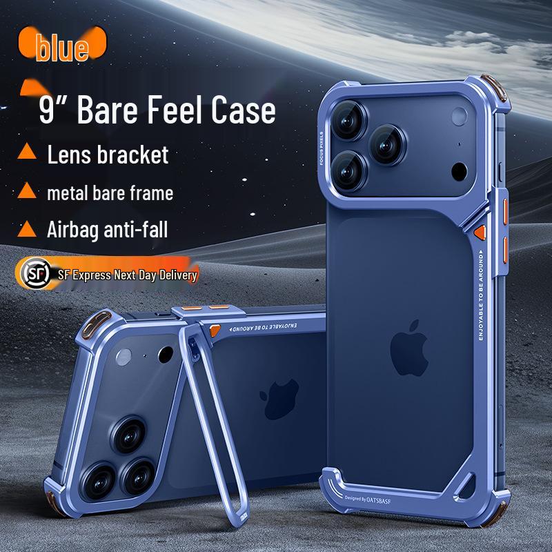 9 Shells Metal Phone Case for iPhone 17 Pro Max with Lens Stand and Air Cushion Drop Protection