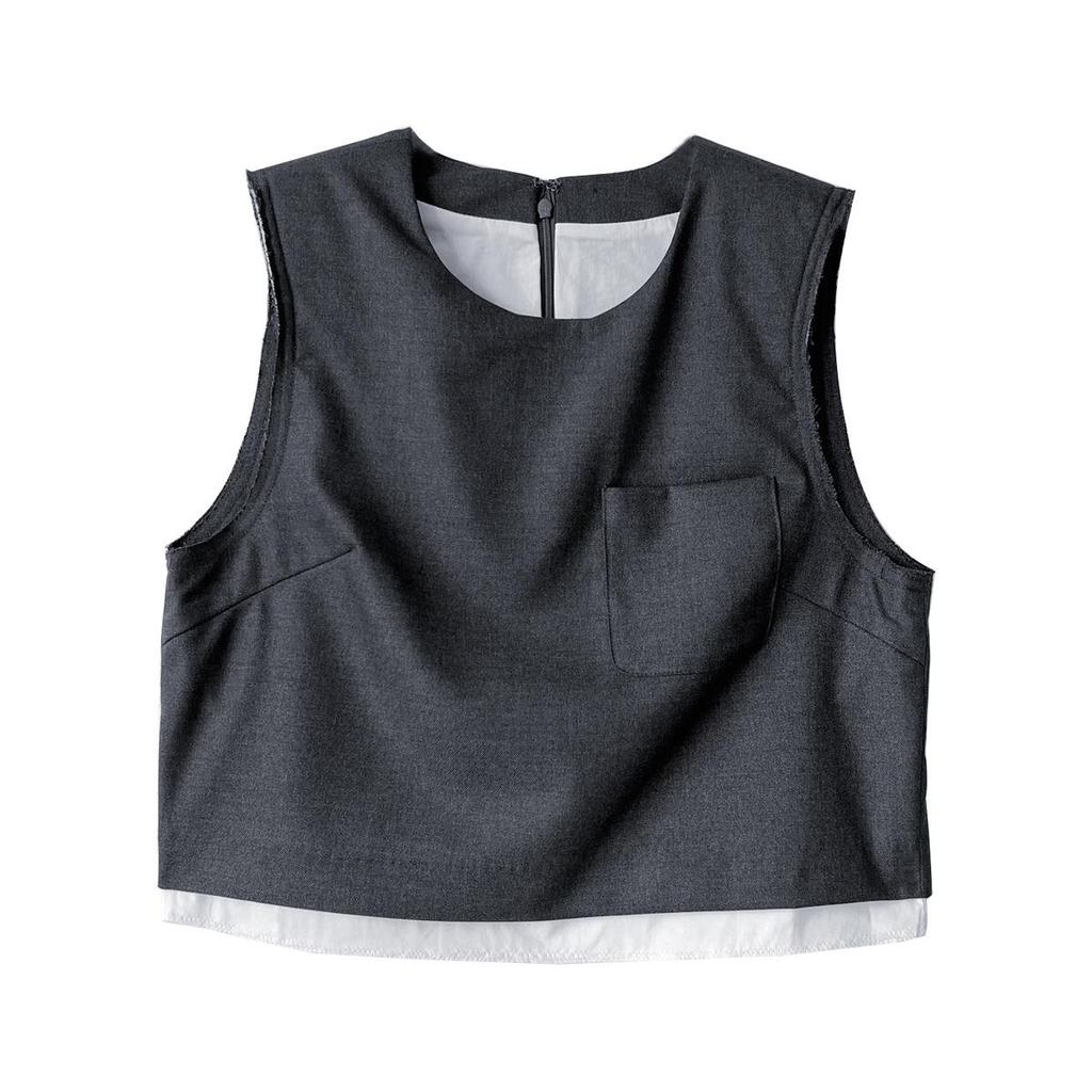 Stylish Raw Edge Patch Pocket Sleeveless Two-Piece Vest
