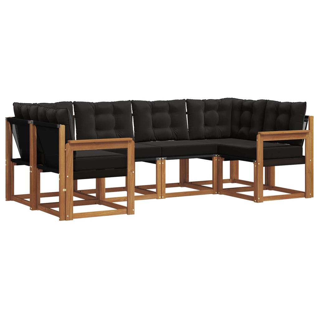 Outdoor Sofa Set with Cushions 6 pcs Natural and Black