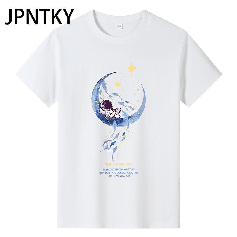 JPNTKY Cotton Short Sleeve T-shirt Men's Fashion Loose Half Sleeve Shirt Printed Compassionate Shirt