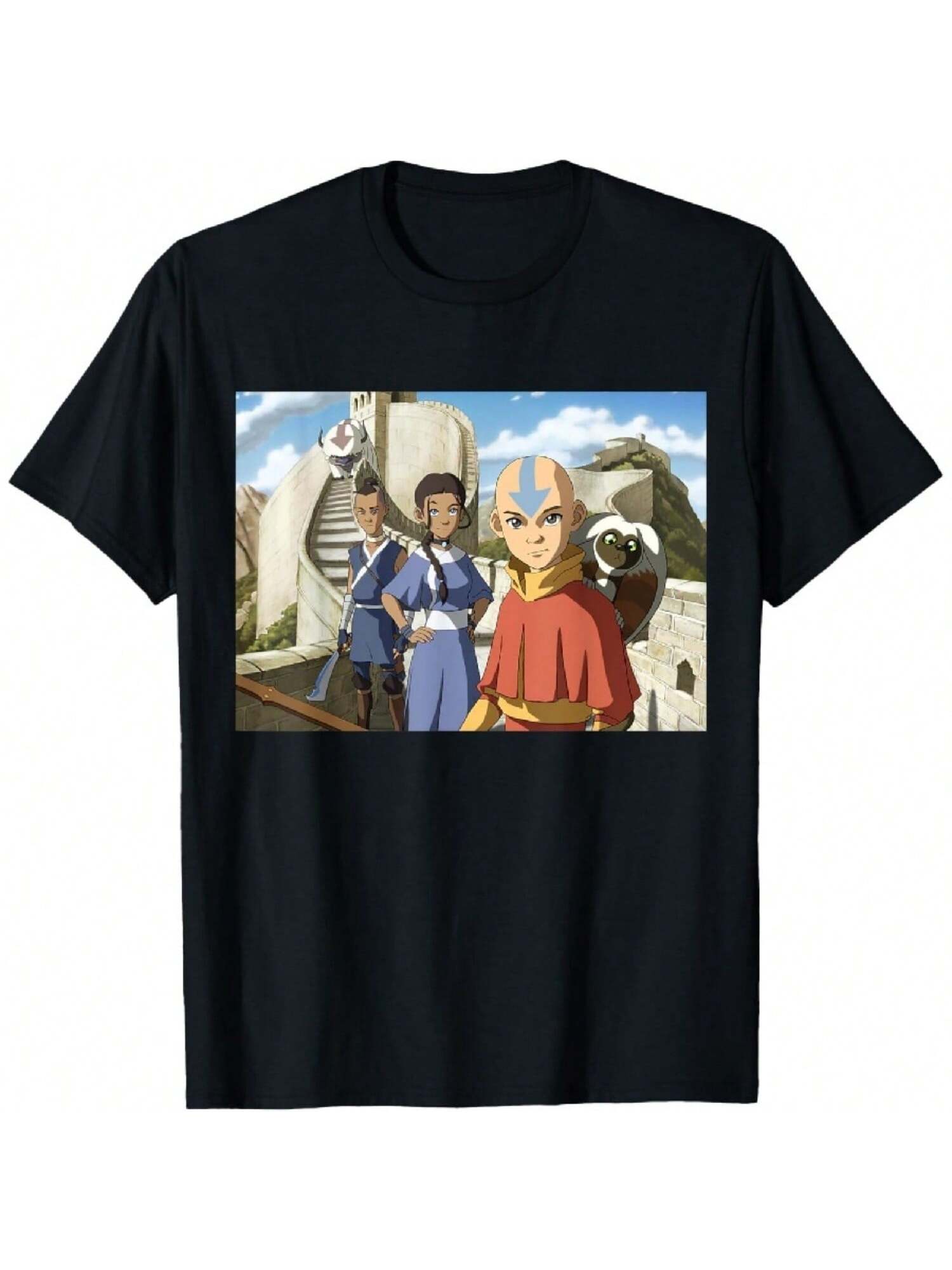 Aang And Friends Unisex Adult Black Cartoon T-Shirt S разноцветный