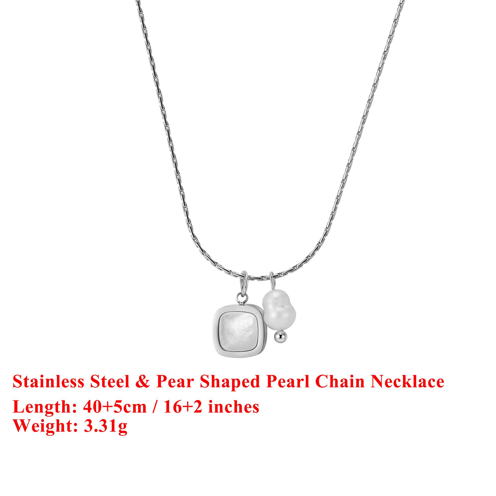 

EFFIE QUEEN Stainless Steel 18k Gold Pear Shaped Pearl Chain Necklace Timeless Jewelry for Women Wedding Party Banquet STPN02 серебряный