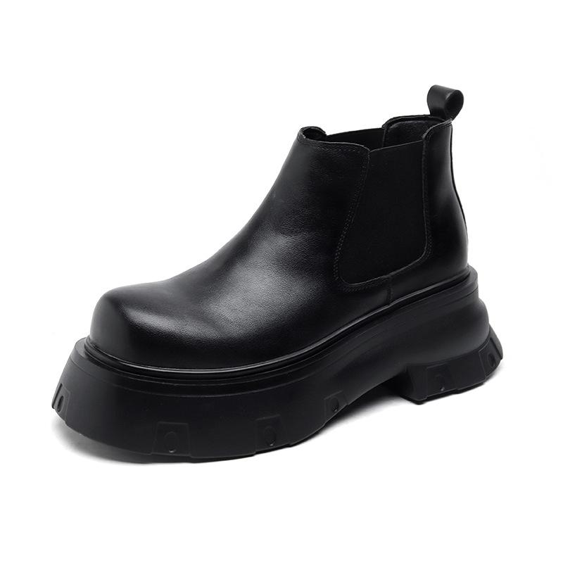 

Ботинки челси мужские низкие британские ботинки на осень и зиму кожаные ботинки с высоким берцем ботинки средней высоты на мягкой подошве из кожи 16892-R 38 чёрный