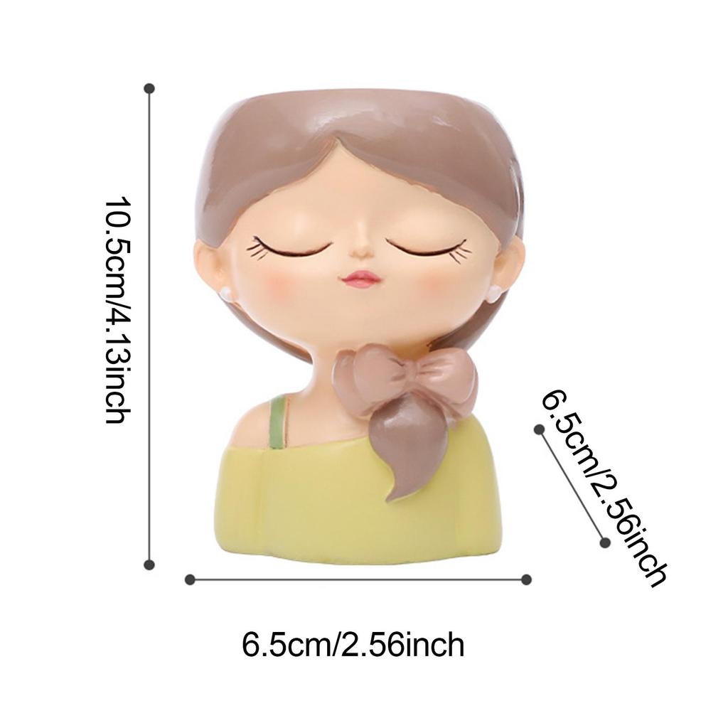 Girl Flower Pot Craft Cute Home Decor Ornament Decorative Plant Container Resin Plant Pot Flower Planter for Tabletop Bookshelf