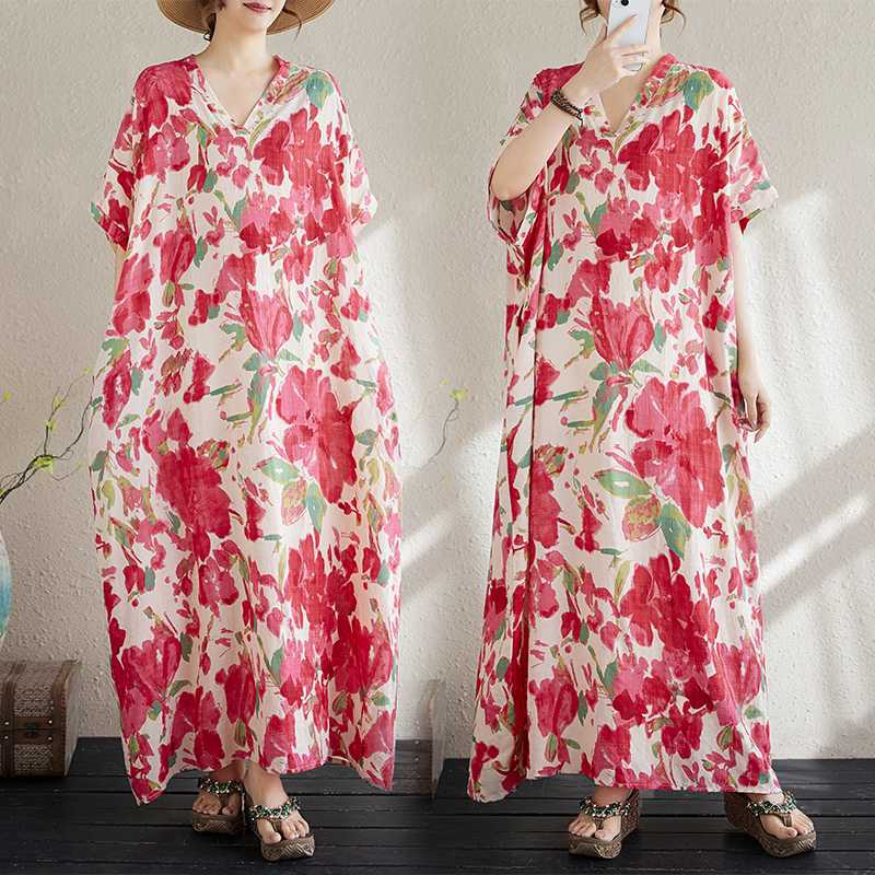 

Summer Cotton and Linen Printed Loose and Simple Long Skirt for Women One size