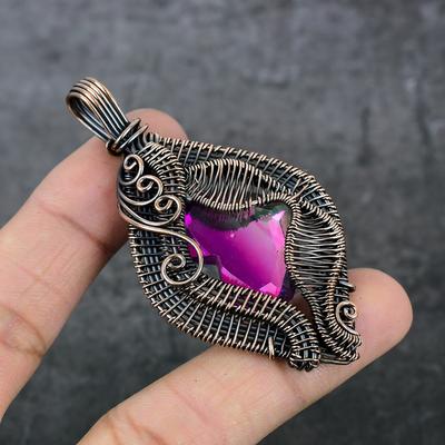 Natürlicher rosa Rubillit Edelstein Kupferdraht Wickelanhänger Geschenk Schmuck 2,88" S2A75