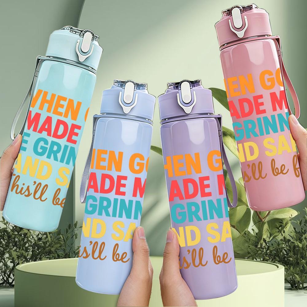 1PC God Made Me Grinned Funny Quote 750ml Color Plastic Sports Water Bottle Leakproof Flip Straw Lid Suitable for Sports Office Home Use