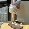 Cold Hat Fair Isle Style Love Fur Ball Ear Protection Wool Hat for Women Autumn and Winter Warm Versatile Knitted Hat