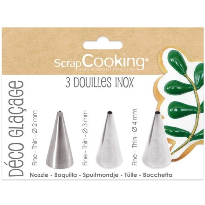 Douilles en inox - SCRAPCOOKING - Lot de 3 douilles de 2, 3 et 4 mm - Déco glaçage