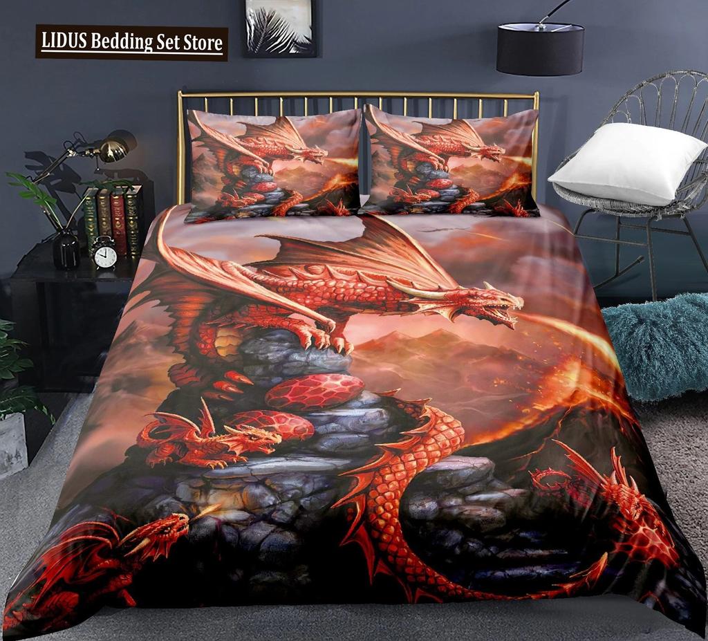 Comforter Dragon And Phoenix Full Queen Size Fantasy World Monster Gothic Bedding Sets Bohemian Mandala Comforter