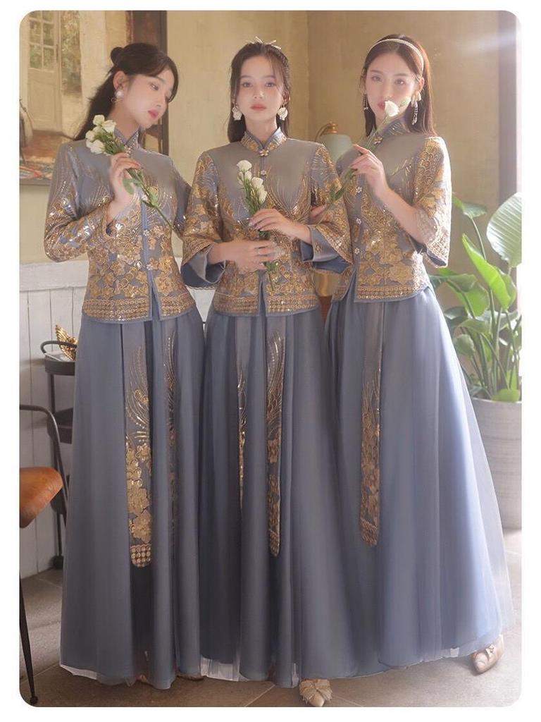 2025 Autumn-Winter Long Bridesmaid Gown - New Chinese Wedding Sisterhood Collection