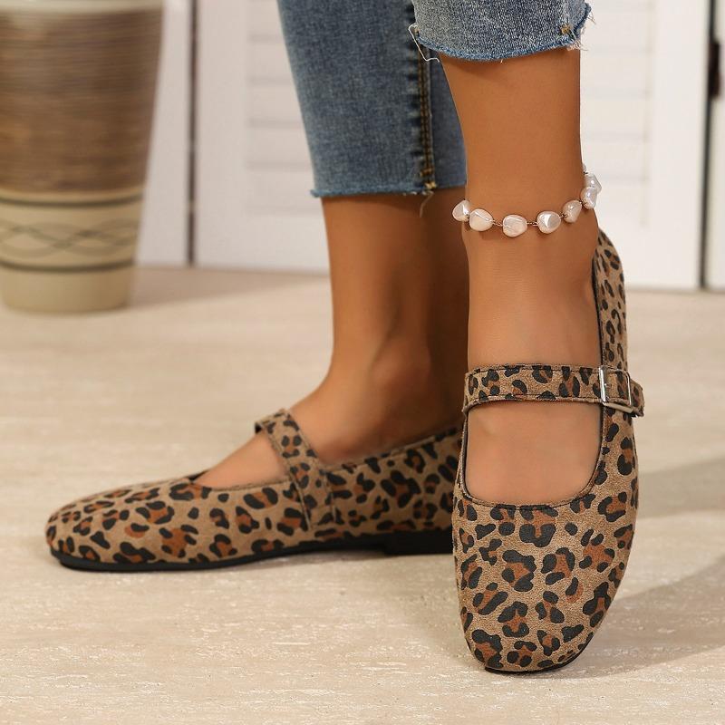 Damskie Mokasyny z Klamrą w Panterkę, Szeroka Cholewka - Lekkie Wsuwane Buty Codzienne na Wiosnę/Jesień, Modne Płaskie Buty na Co Dzień