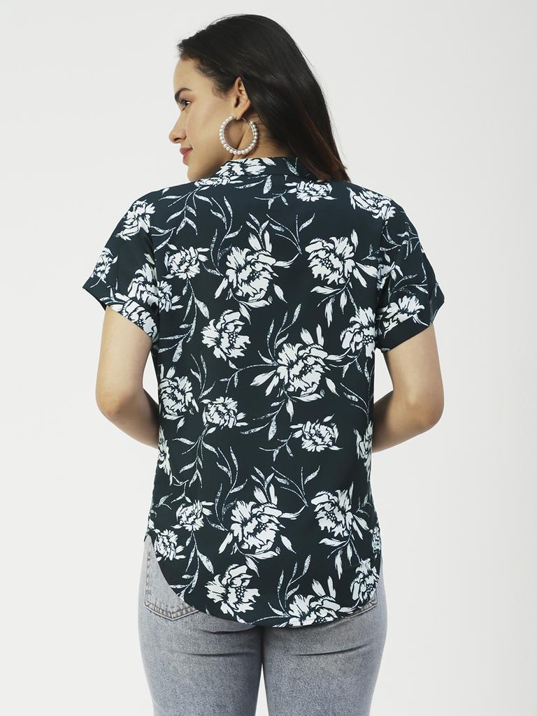 Moomaya Printed V-Neck Long Tops For Women, Short Sleeve Regular Fit Shirt