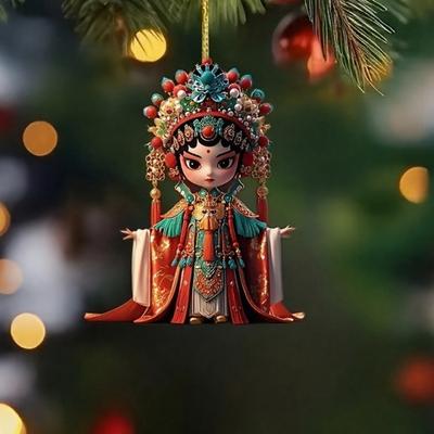 Yousheng Akrylová dekorace postavy pekingské opery 2D plochá čínský styl kreslená dívka ženská role v opeře závěsná ozdoba na zrcátko v autě přívěsek