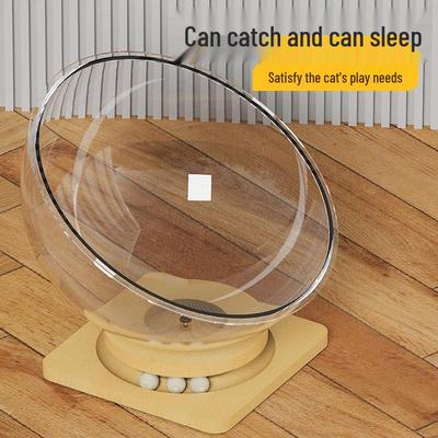 Four Seasons Transparent Acrylic Cat Bed with Turntable Toy