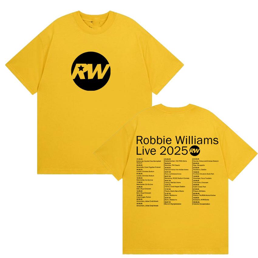 Robbie Williams Live Rw Tour 2025 Merch T Shirts Men's Vintage High Quality Cotton T-Shirt Man Hip Hop O-Neck Clothing T-shirts