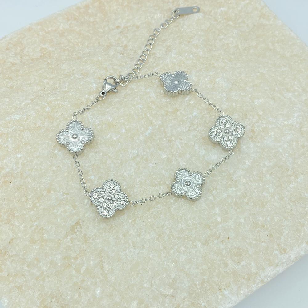 13MM Náramek čtyřlístek Titanová ocel Čtyřlístek Oboustranný náramek Bez ztráty barvy Náramek z titanové oceli