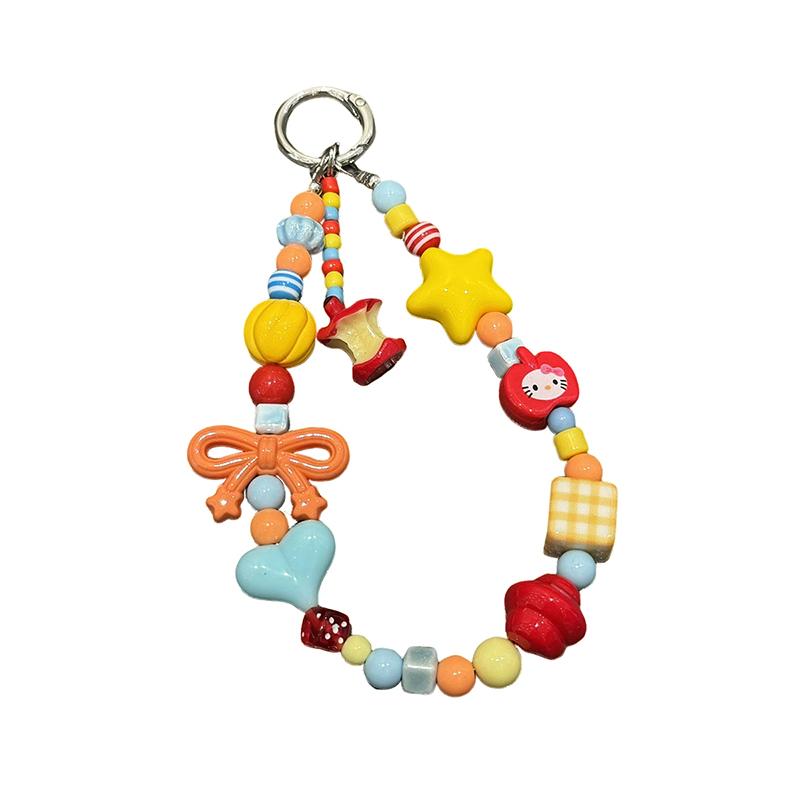 Handmade Dopamine Apple Core Ins Color Ornaments Handmade Cute Beaded Mobile Phone Chain Ccd Lanyard Camera Pendant