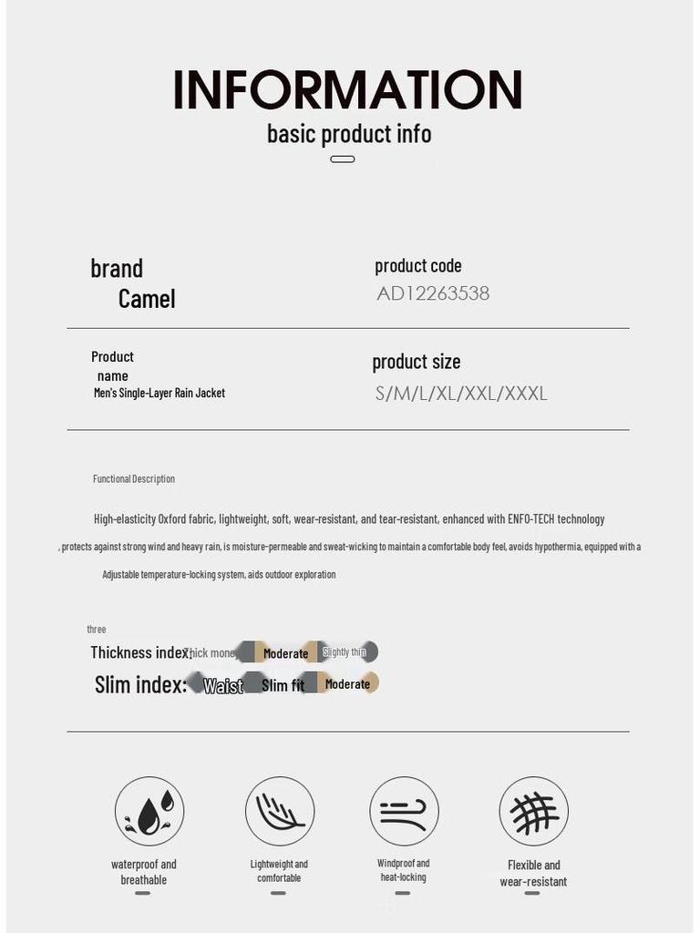 Camel Unisex Outdoor 3-Proof Jacket