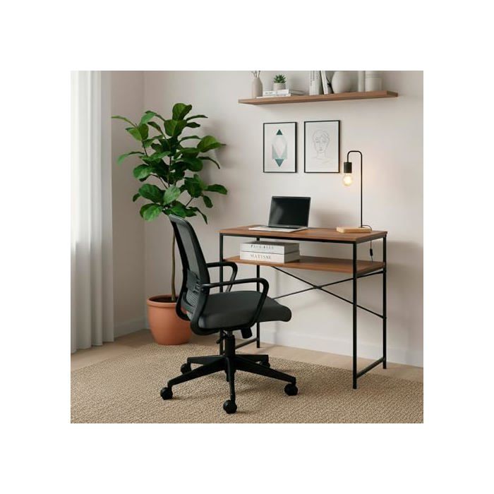 Bureau rectangulaire industriel - AKTIVE - 77x40x75 cm - Poids max 26 kg - Plateau en bois - Structure en acier noir