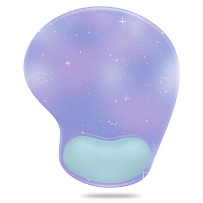 Soqool Sternenhimmel Lila Mauspad mit integrierter Handgelenkauflage aus Memory-Schaum, ergonomische Handgelenkauflage, langlebig, Ablage, Kissen, rutschfest, waschbar,