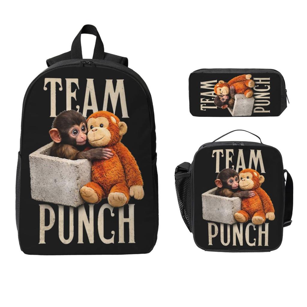 Punch The Monkey Baby Monkey Holding Kids Backpack Lunch Box Pen Bags for Boys Girls Backpacks Lightweight Schoolbag Bookbag Set
