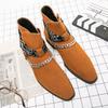 Fashion Punk Style Men Motorcycle Boots Outdoor Man Casual Leather Shoes High Top Botas Hot Sale Ankle Boots Color Matching Chelsea Boot