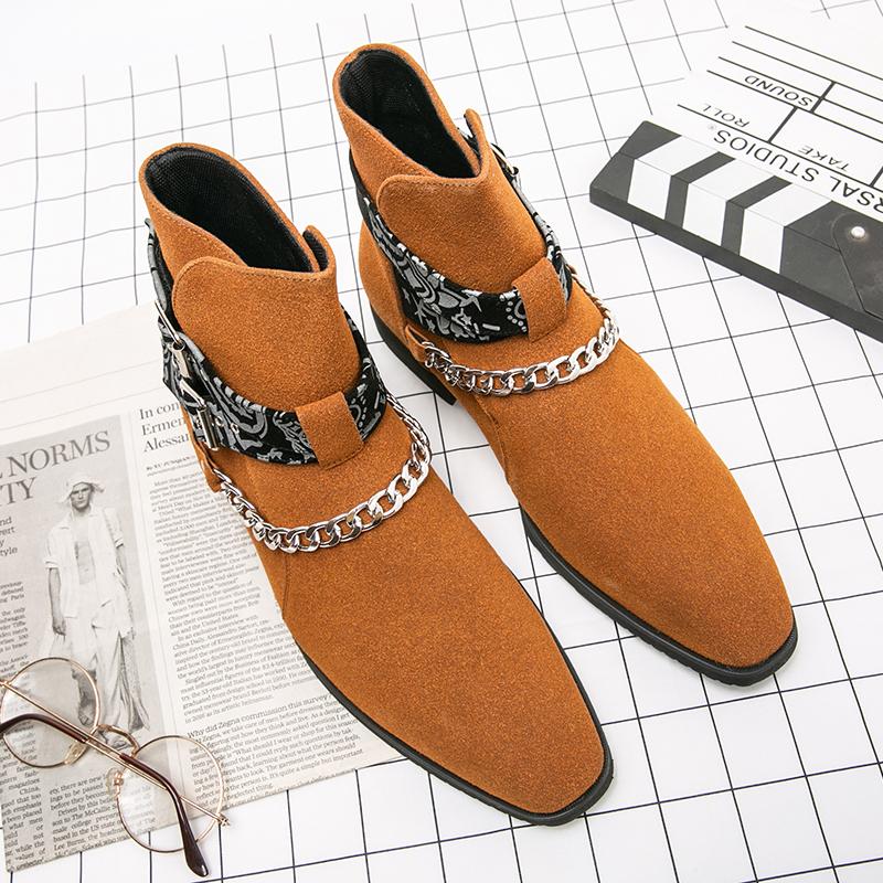 Fashion Punk Style Men Motorcycle Boots Outdoor Man Casual Leather Shoes High Top Botas Hot Sale Ankle Boots Color Matching Chelsea Boot