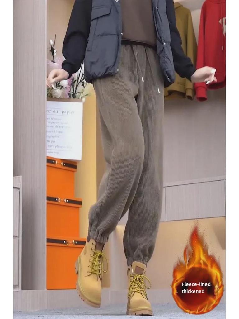 Calças Harem Femininas de Inverno Espessas de Veludo Cotele com Veludo de Algodão Europeu