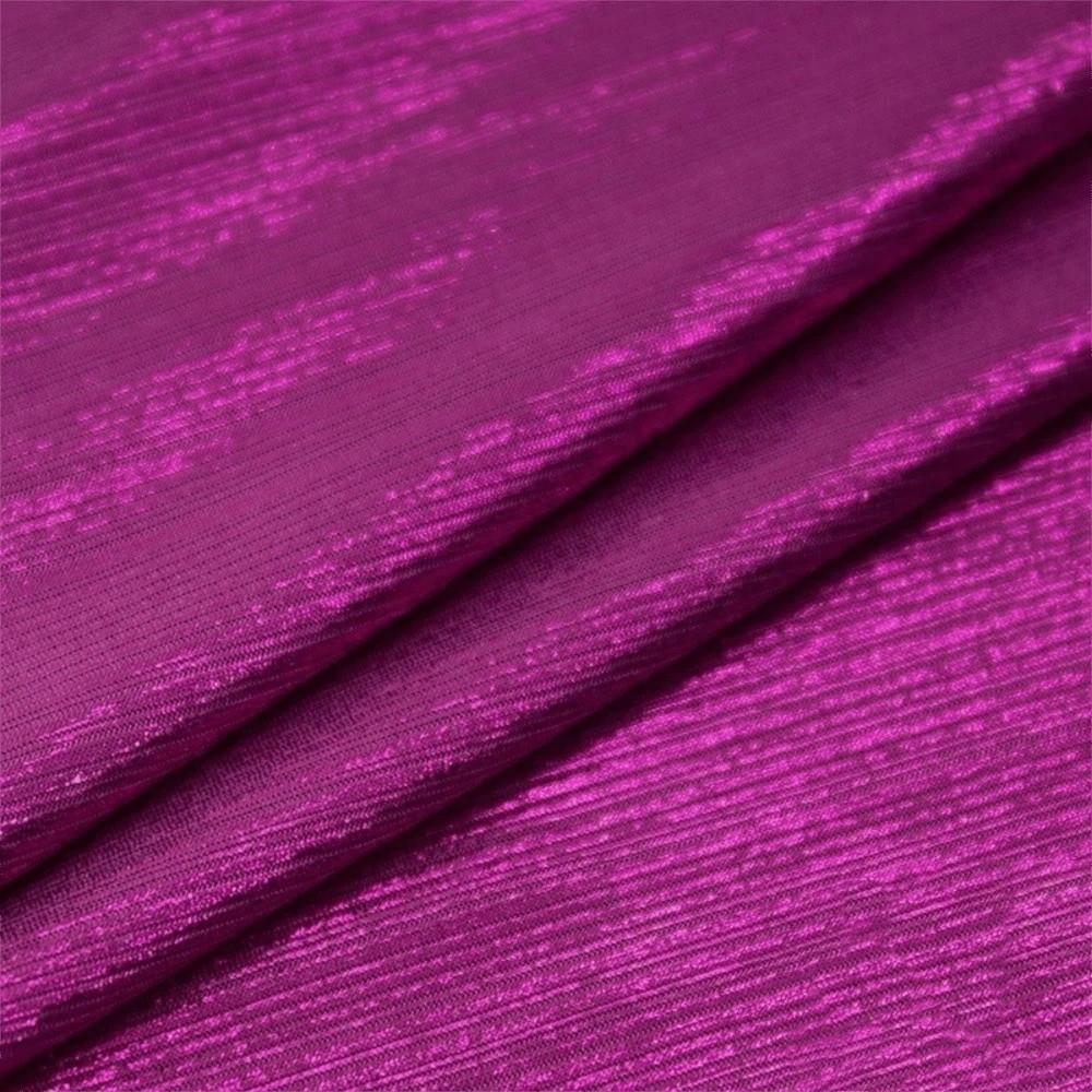 Shiny Satin Fabric Silk Stripe Drawstring Knit Hot Stamping Fabric Laser Bright Color Stretch Dance Skirt Clothing Fabrics