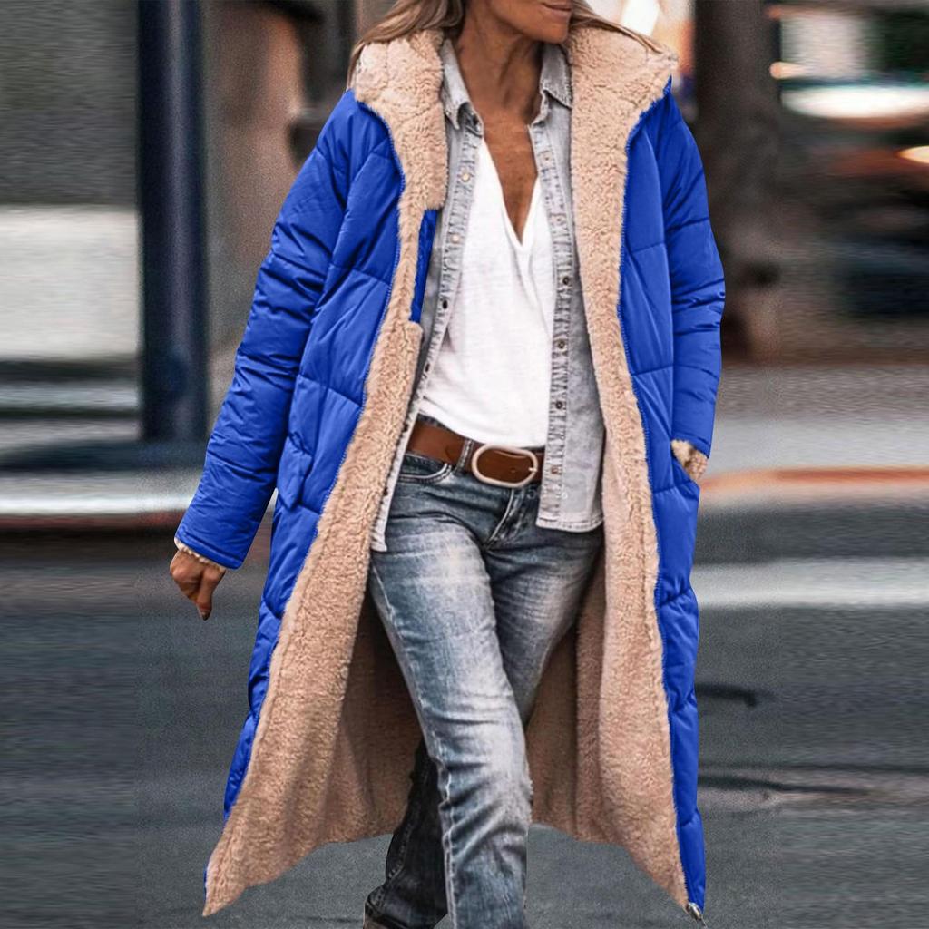 Chaqueta con capucha de manga larga reversible y diseño de patchwork elegante para mujer
