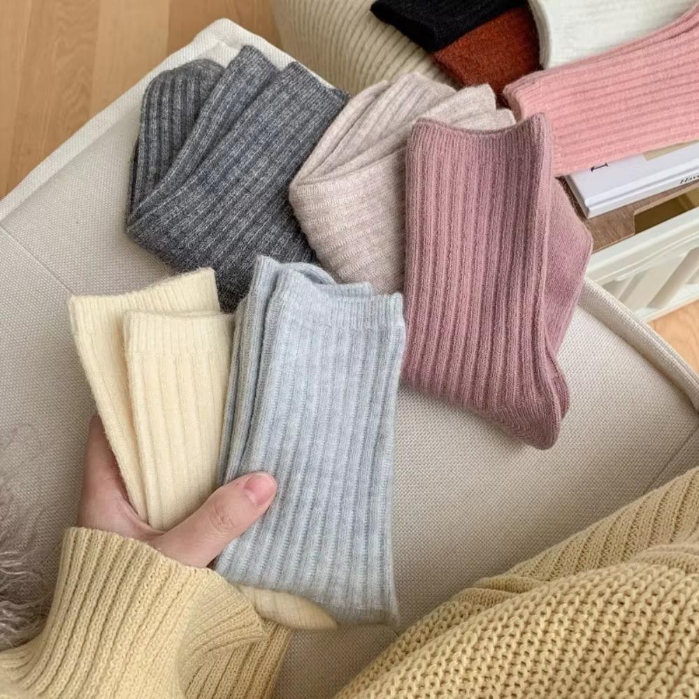 1 Pair Thicker Warm Thermal Crew Socks Comfortable Wool Socks Fashion Knitting Socks Women Girls