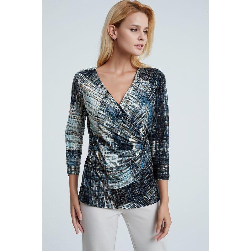 

Cotton Elastic 3/4 Sleeve Chubby Girl Fashion Slim Looking Comfortable Pullover Art hand-painted black flower(Color 3) XS