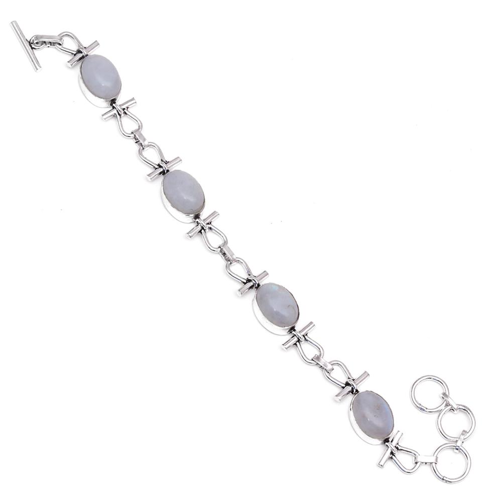 

Серебряный браслет с радужным лунным камнем и драгоценными камнями для друзей 7-8 дюймов