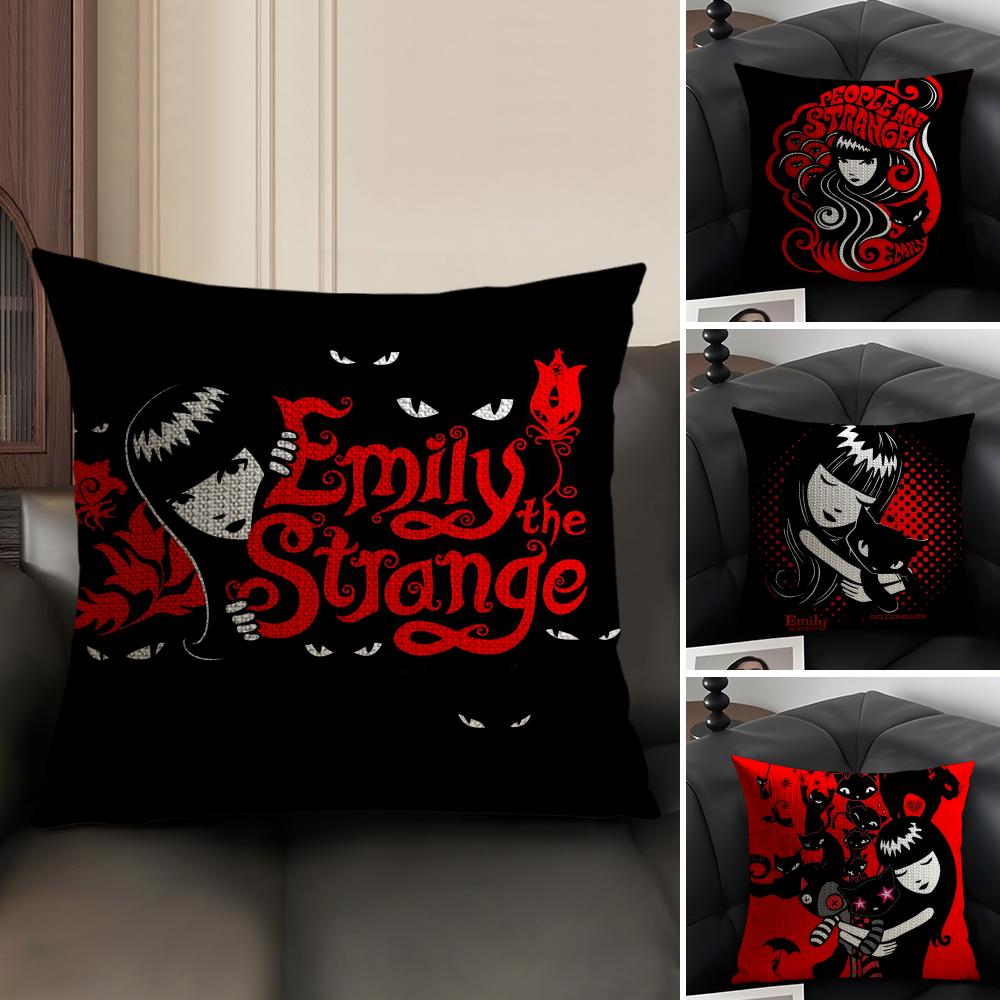 E-Emily The S-Strange Cushion Cover Natural Linen Organic Fabric Double-Sided Printing Sofa Home Decor Gift Pillow Case