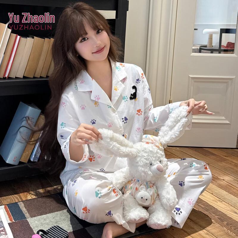 YUZHAOLIN Women s Cartoon Print Lapel Pajama Set M