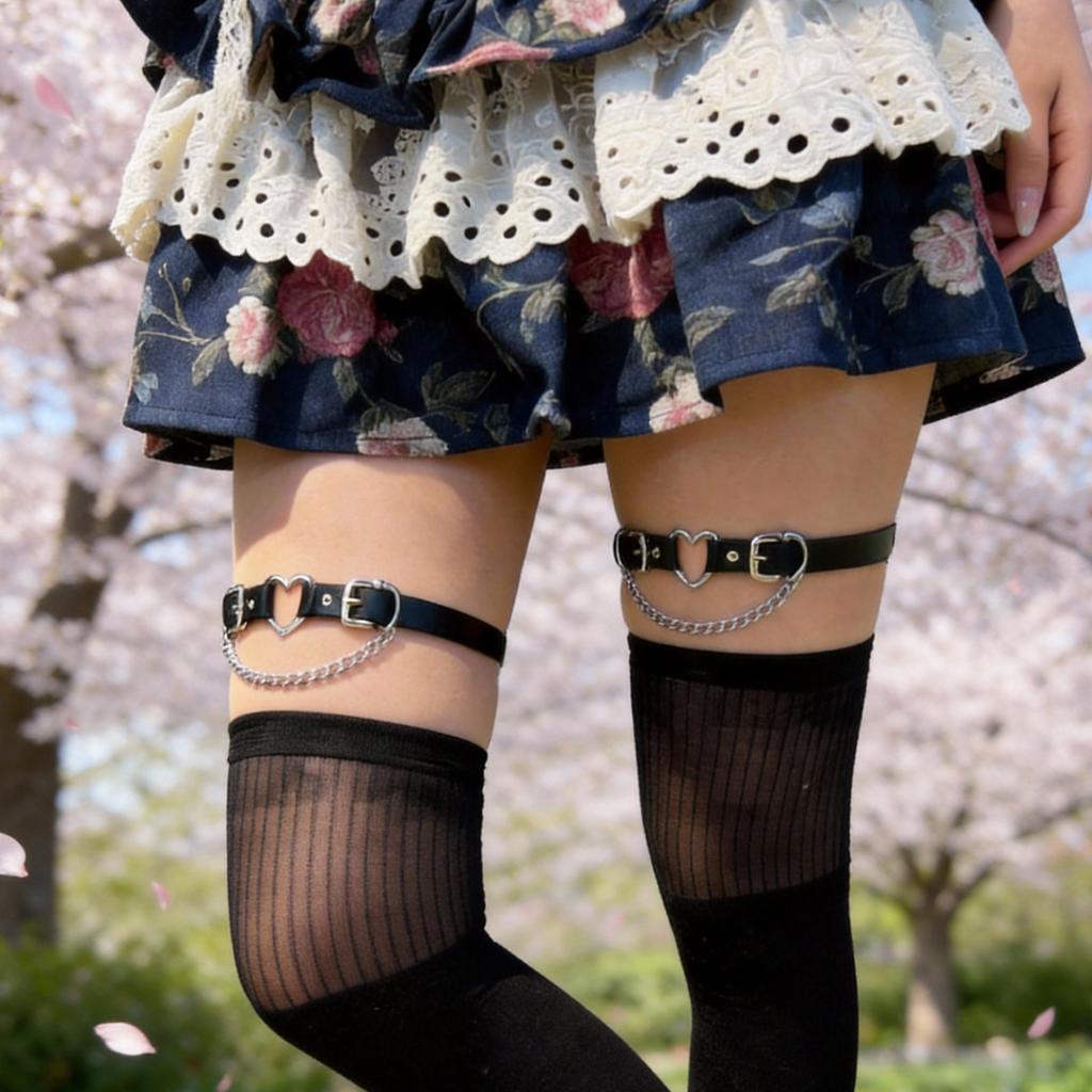 Women's Punk Heart Garter - Faux Leather Thigh Ring with Metal Heart Detail, Adjustable Leg Strap for Gothic Fashion and Cosplay