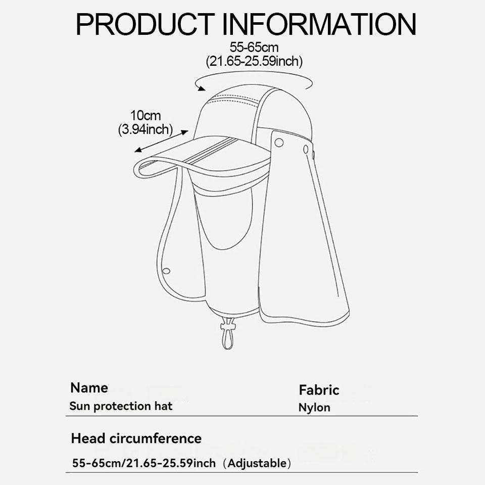 1Pcs UPF50+ Sun Hat Breathable Sweat-Absorbent Face Cover Foldable Brim Water-Resistant Full Face Sun Protection Cycling