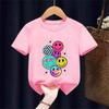 T-shirt a maniche corte con stampa di faccina sorridente a cartoni animati per bambini, stile casual e versatile, adatta per uscite e uso quotidiano