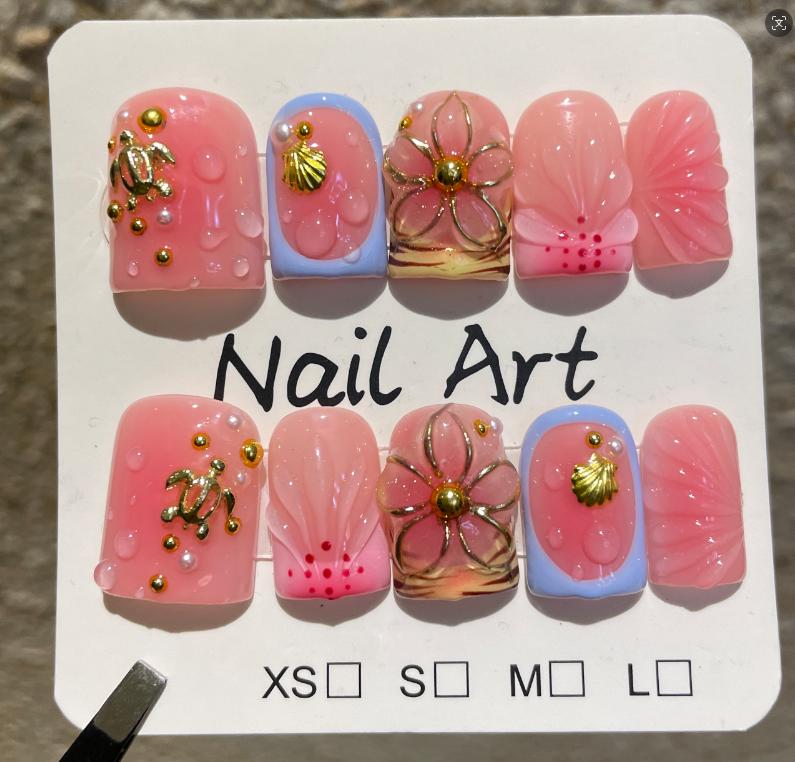 10Pcs French Handmade White Flower Press On Nails Full Cover Fake Nail Tips Stick On False Nails