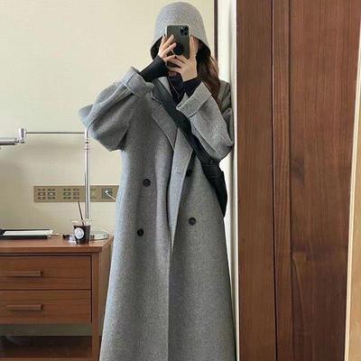 Medium and Long Spring and Autumn Updated Temperament Relaxed Fit Korean Woolen Coat
