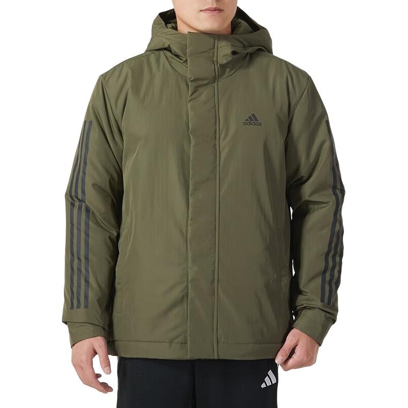 Adidas Warm Casual Outdoor Sports Hooded Jacket Men Outerwear Army-Green IP2535