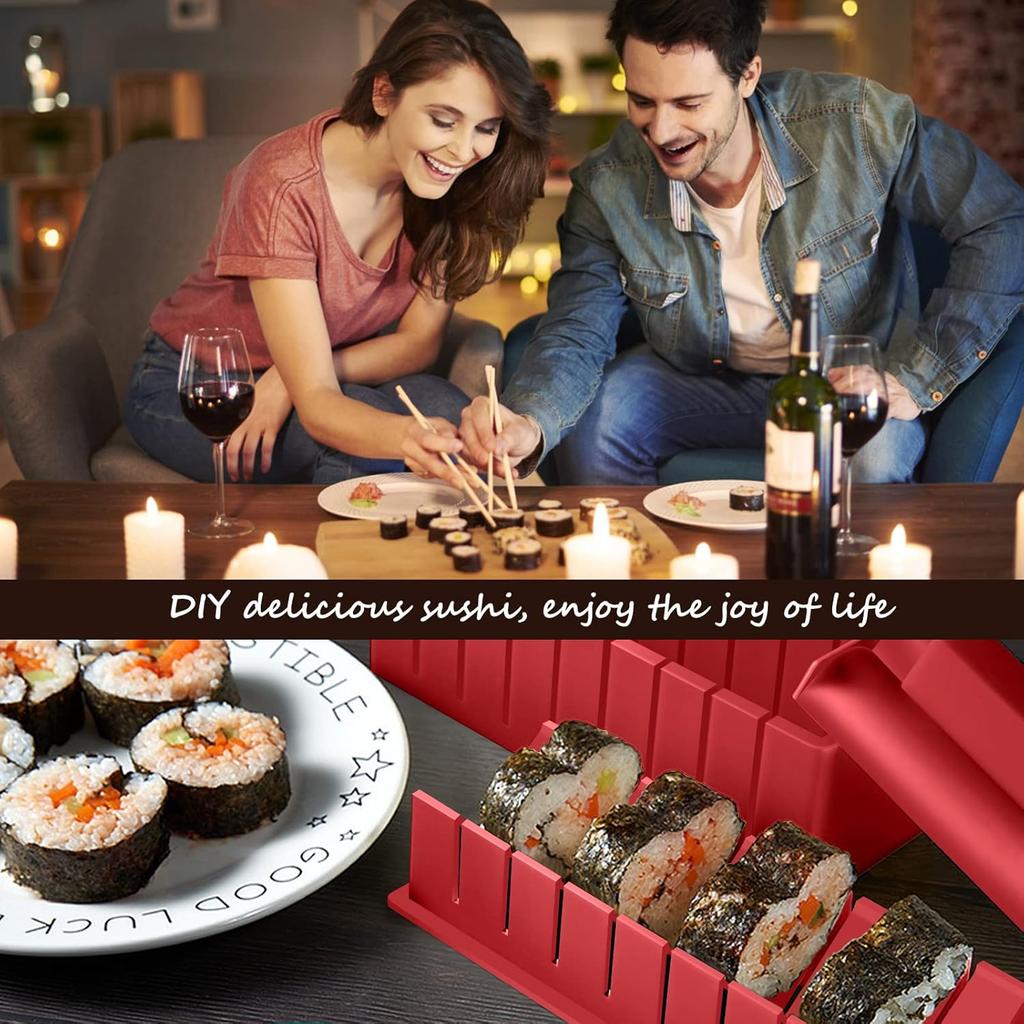 HI NINGER Sushi Making Kit Deluxe Edition Complete Sushi Maker Kit 12PCS Home Sushi Mold Press with Sushi Rice Roll Mold Shapes,Fork , Sushi
