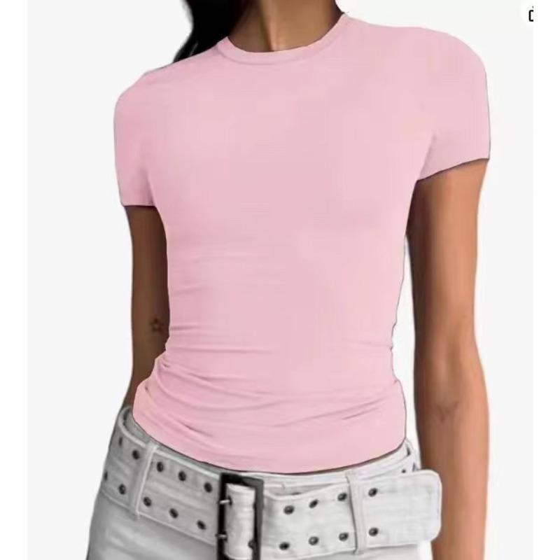 YYFS Dámská móda Ležérní Léto Jaro Jednobarevné halenky a košile s krátkým rukávem a výstřihem do O