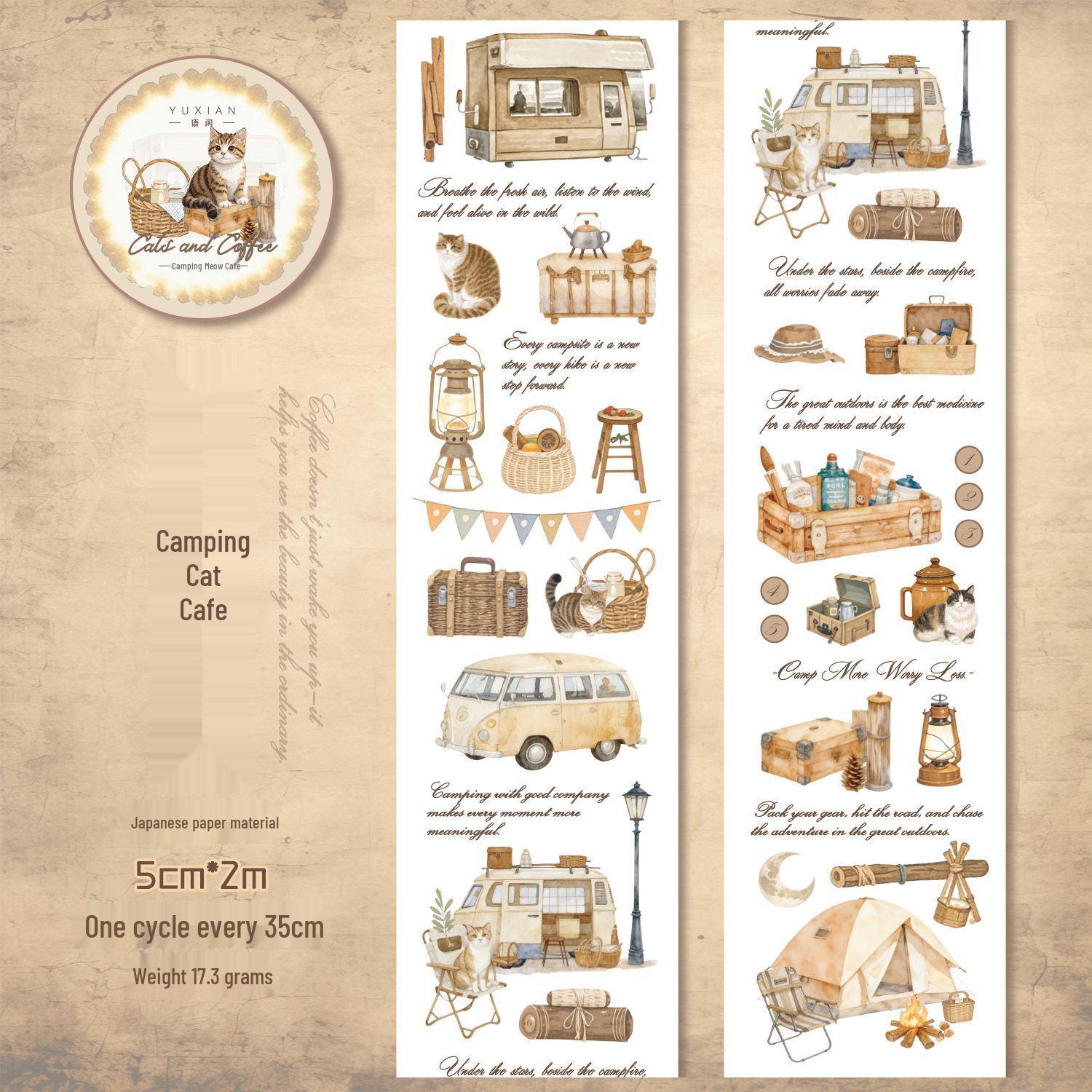 Yuxian Coffee Cats & Washi Tape: Retro DIY Journal Decor (4 Styles)